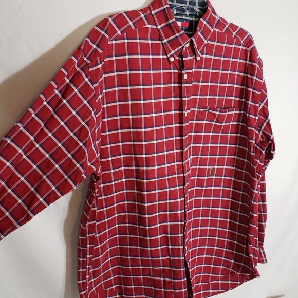 VTG Tommy Hilfiger Mens Shirt Size Large Red Plaid Button Down Crest Logo L/S - Picture 4 of 10